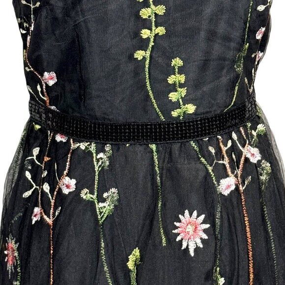 NWT JJ'S HOUSE Floral Midi  Dress Sz.S Black Mesh Embroidered Fit & Flare Event - Picture 3 of 10